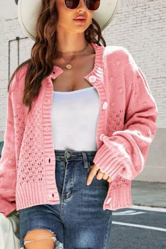 Pompom Puff Sleeve Cardigan | Modern Boutique Fashion