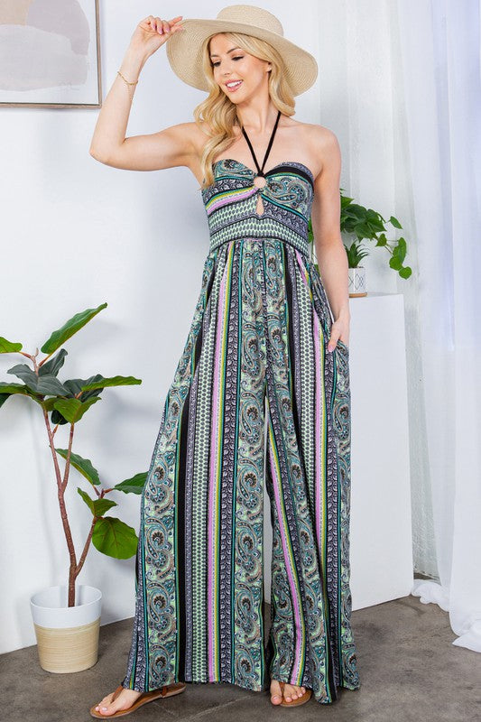 Cut Out Wide Leg Halter Jumpsuit With Pockets | Modern Boutique Fashion