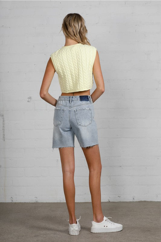 Button Down Raw Hem Denim Shorts | Modern Boutique Fashion
