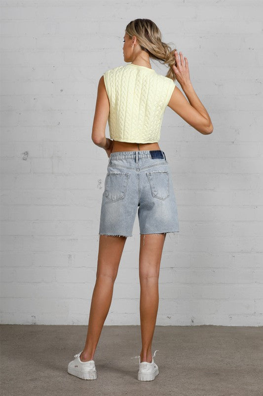 Button Down Raw Hem Denim Shorts | Modern Boutique Fashion