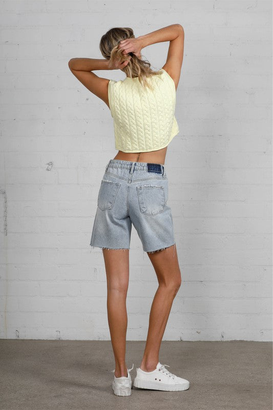 Button Down Raw Hem Denim Shorts | Modern Boutique Fashion