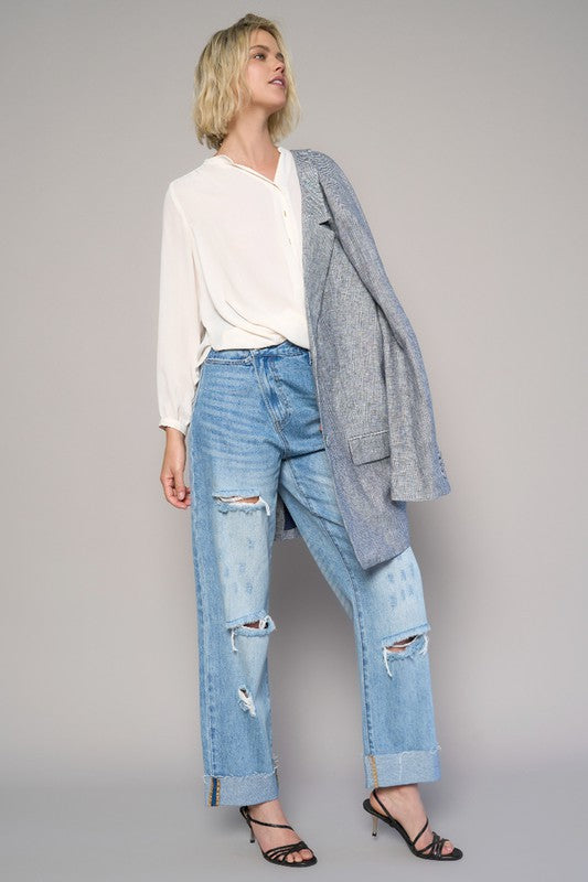 High Waist Crossover Ripped Straight Jeans | Modern Boutique Fashion