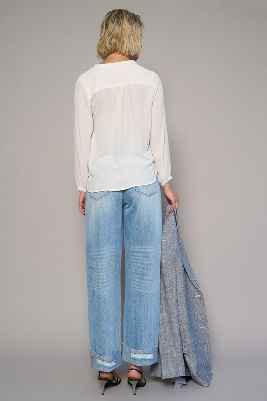 High Waist Crossover Ripped Straight Jeans | Modern Boutique Fashion