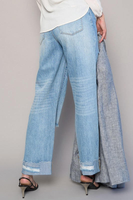 High Waist Crossover Ripped Straight Jeans | Modern Boutique Fashion