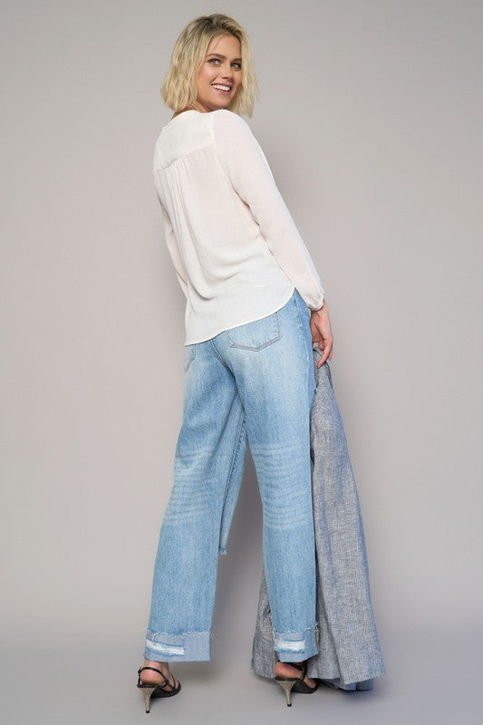 High Waist Crossover Ripped Straight Jeans | Modern Boutique Fashion