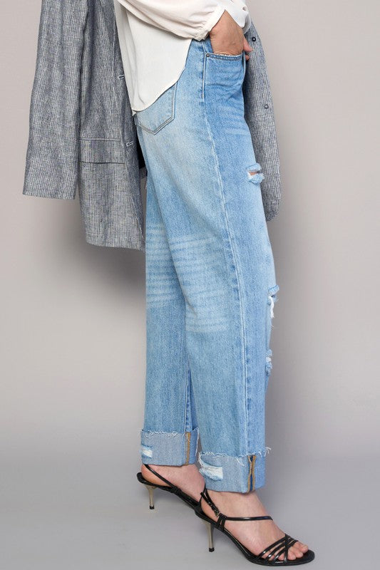 High Waist Crossover Ripped Straight Jeans | Modern Boutique Fashion