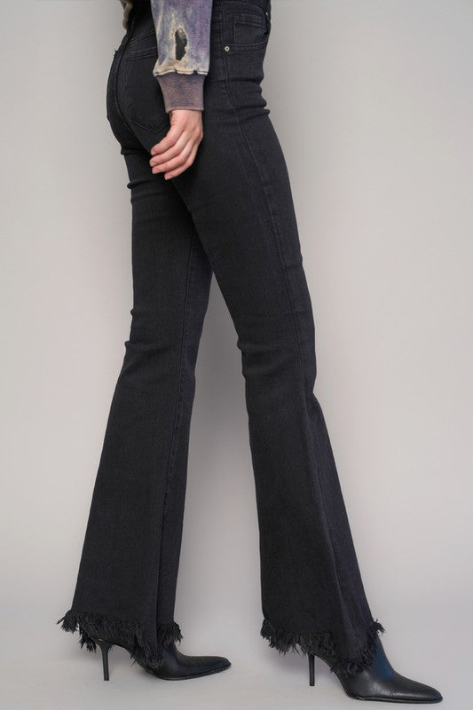 Button Fly Fray Hem Flare Jeans | Modern Boutique Fashion