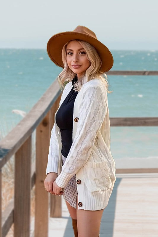 Cable Knit Button Cardigan With Pocket | Modern Boutique Fashion