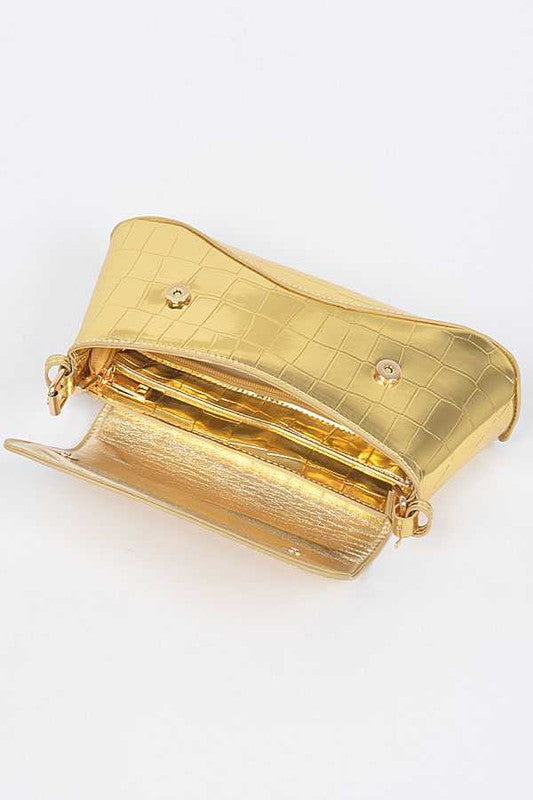 Metallic Croc Embossed Shoulder Bag | Modern Boutique Fashion