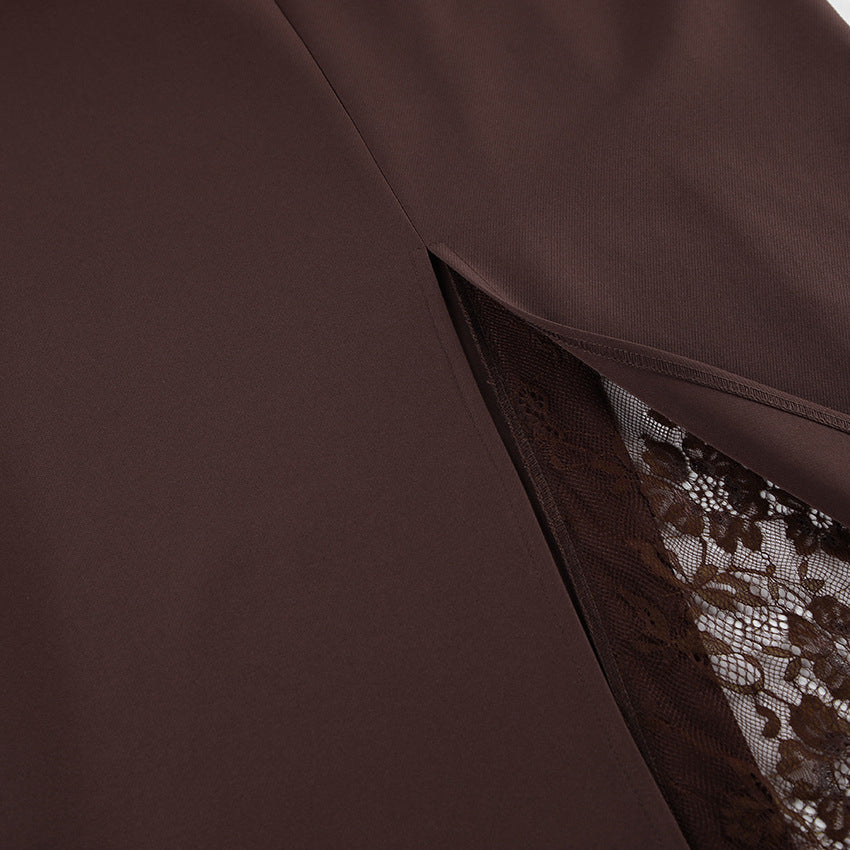 Side Slit Lace Patchwork Maxi Skirt