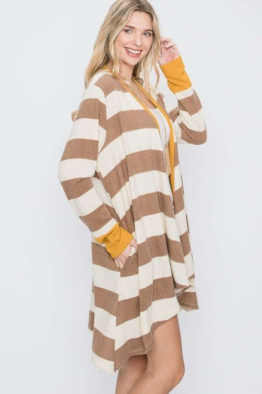 Open Front Striped Draped Cardigan | Modern Boutique Fashion