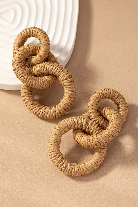 Hemp Rope Wrapped Chunky Wood Hoop Earrings | Modern Boutique Fashion