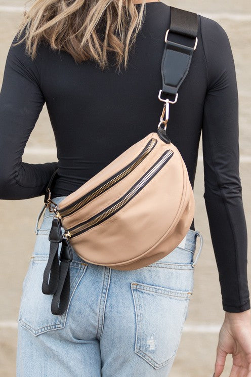 Gia Double Zip Nylon Crescent Sling | Modern Boutique Fashion