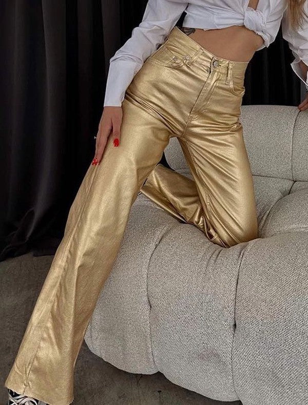 Metallic Flare Leg Pants | Modern Boutique Fashion