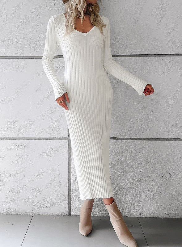 Ribbed Long Sleeve Midi Dress