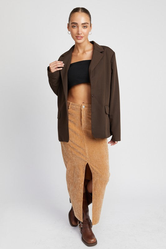 Corduroy Mid Skirt With Front Slit | Modern Boutique Fashion