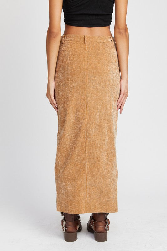 Corduroy Mid Skirt With Front Slit | Modern Boutique Fashion