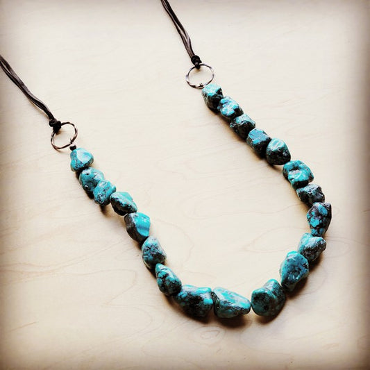 Chunky Blue Natural Turquoise Necklace W/ Leather
