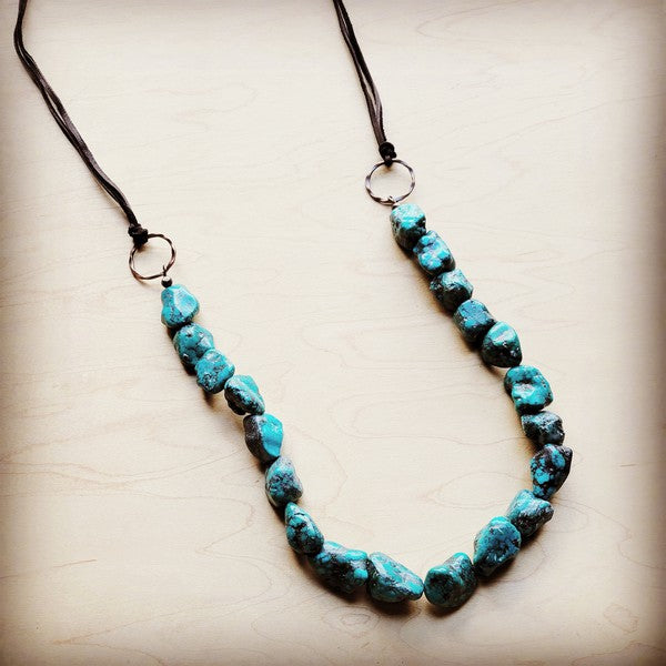 Chunky Blue Natural Turquoise Necklace W/ Leather