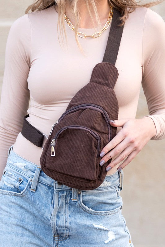 Ingrid Double Zip Corduroy Sling | Modern Boutique Fashion