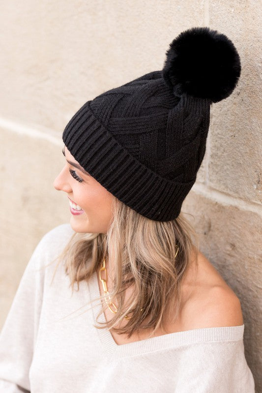 Chunky Knit Fur Pom Beanie | Modern Boutique Fashion