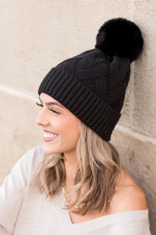 Chunky Knit Fur Pom Beanie | Modern Boutique Fashion