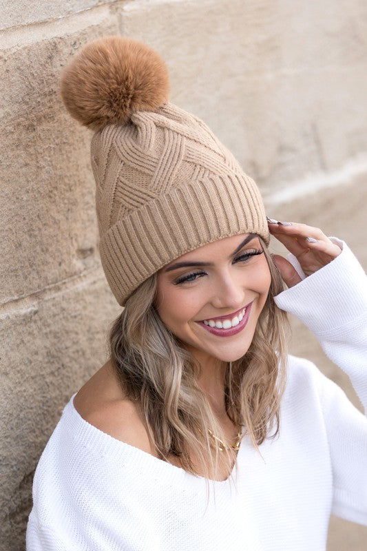 Chunky Knit Fur Pom Beanie | Modern Boutique Fashion