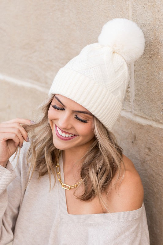 Chunky Knit Fur Pom Beanie | Modern Boutique Fashion