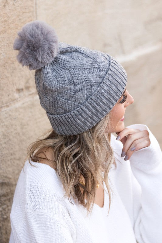 Chunky Knit Fur Pom Beanie | Modern Boutique Fashion