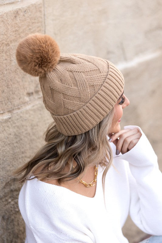 Chunky Knit Fur Pom Beanie | Modern Boutique Fashion