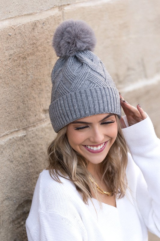 Chunky Knit Fur Pom Beanie | Modern Boutique Fashion