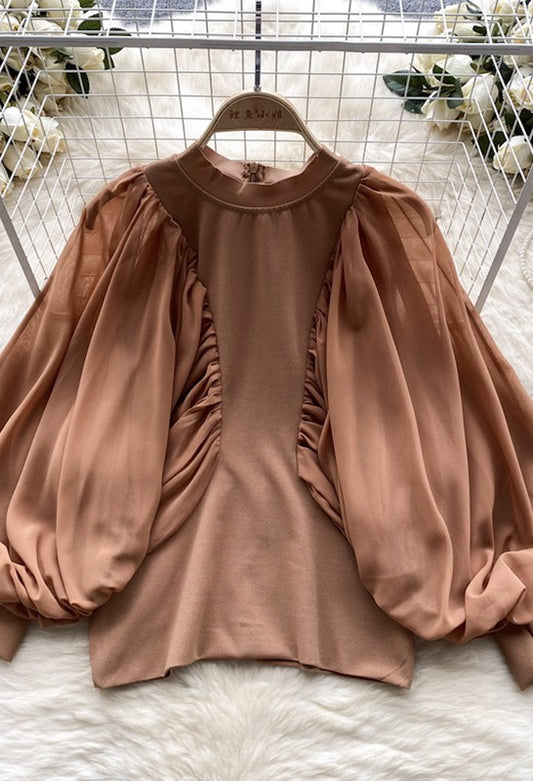 Puff Mesh Long Sleeve Top