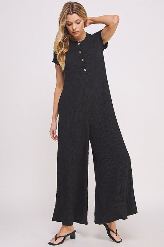 Textured Short Sleeve Jumpsuit | Modern Boutique Fashion