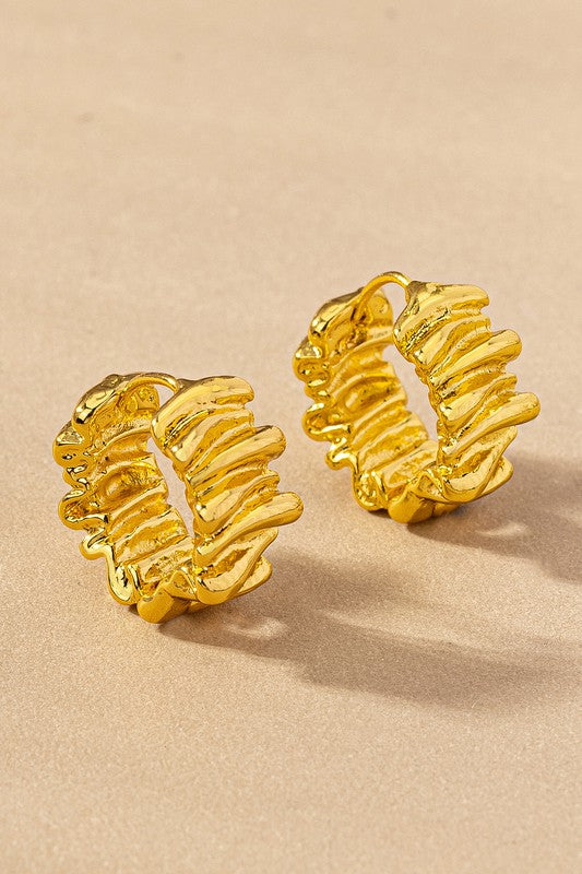 Brass Ruffled Ribbon Huggie Hoop Earrings | Modern Boutique Fashion