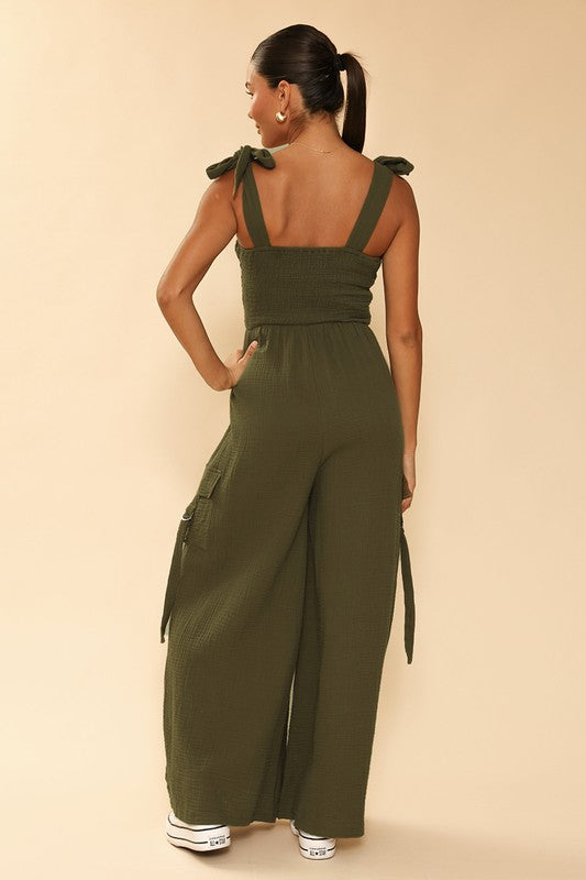 Smocked Wide Leg Cargo Jumpsuit | Modern Boutique Fashion