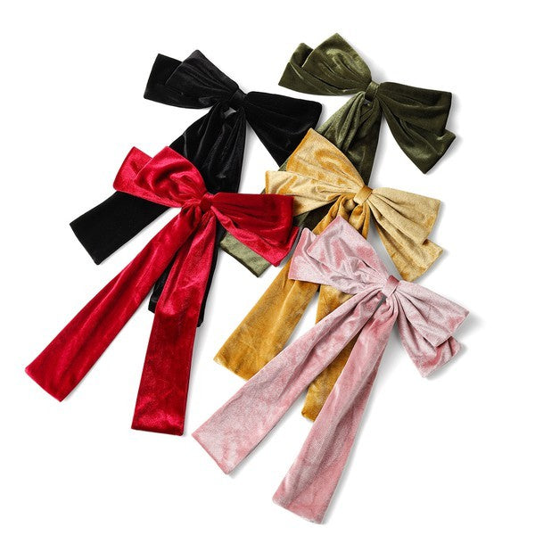 Clip Velvet Long Barrette Hair Bows | Modern Boutique Fashion