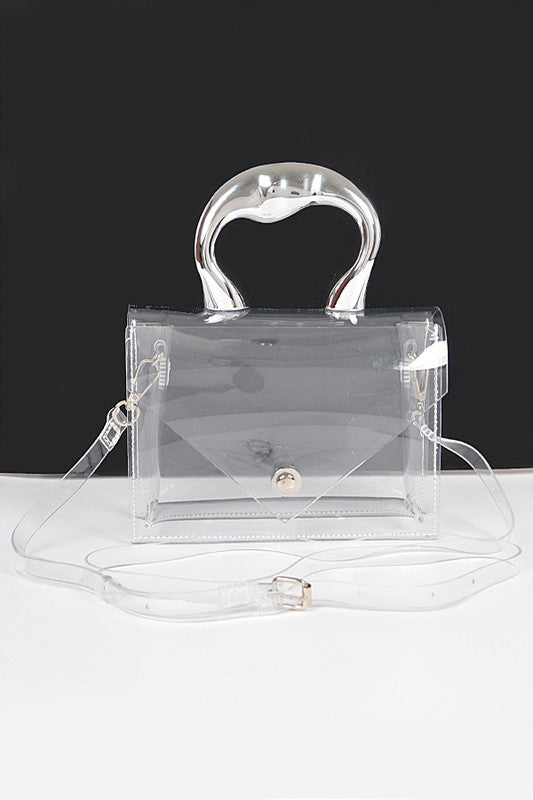 Silver Handle Transparent Stadium Bag | Modern Boutique Fashion