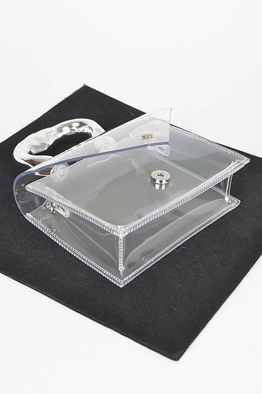 Silver Handle Transparent Stadium Bag | Modern Boutique Fashion