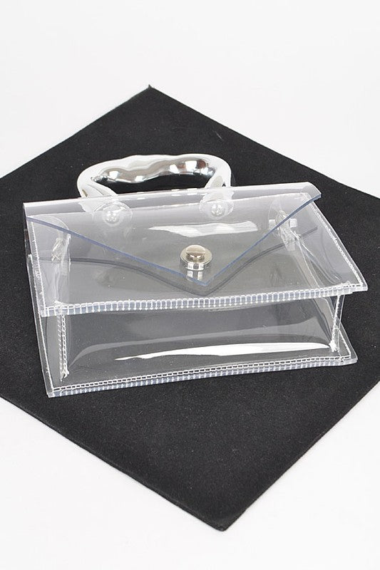 Silver Handle Transparent Stadium Bag | Modern Boutique Fashion