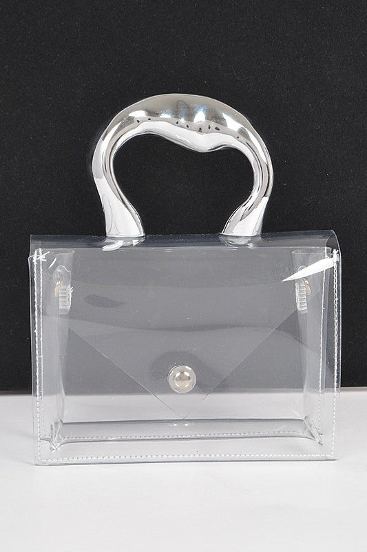 Silver Handle Transparent Stadium Bag | Modern Boutique Fashion