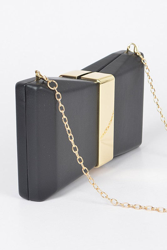 Gold Trim Iconic Bow Inspired Box Clutch | Modern Boutique Fashion