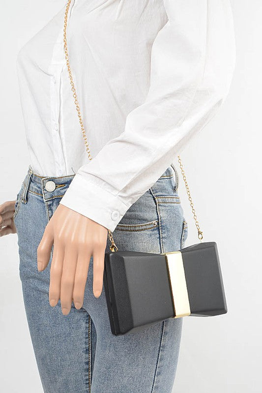 Gold Trim Iconic Bow Inspired Box Clutch | Modern Boutique Fashion