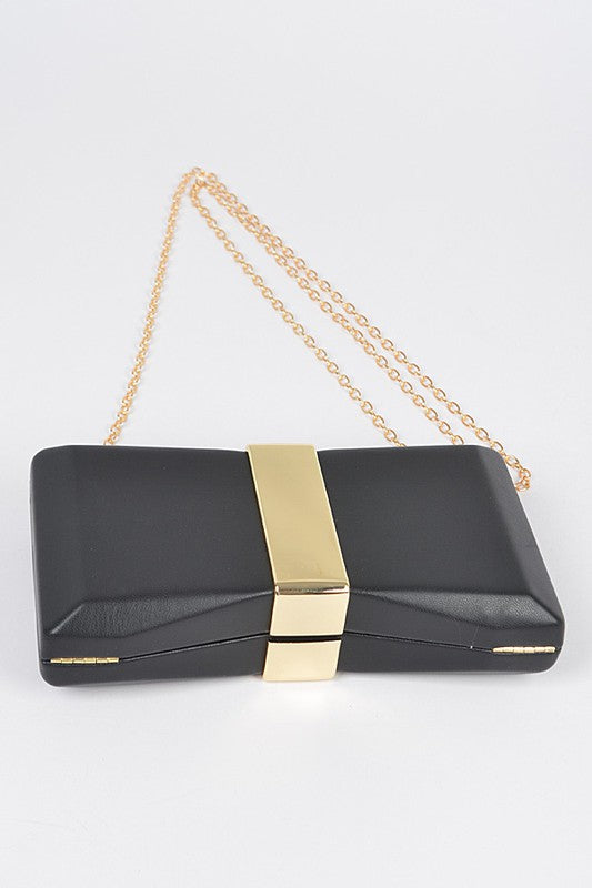 Gold Trim Iconic Bow Inspired Box Clutch | Modern Boutique Fashion