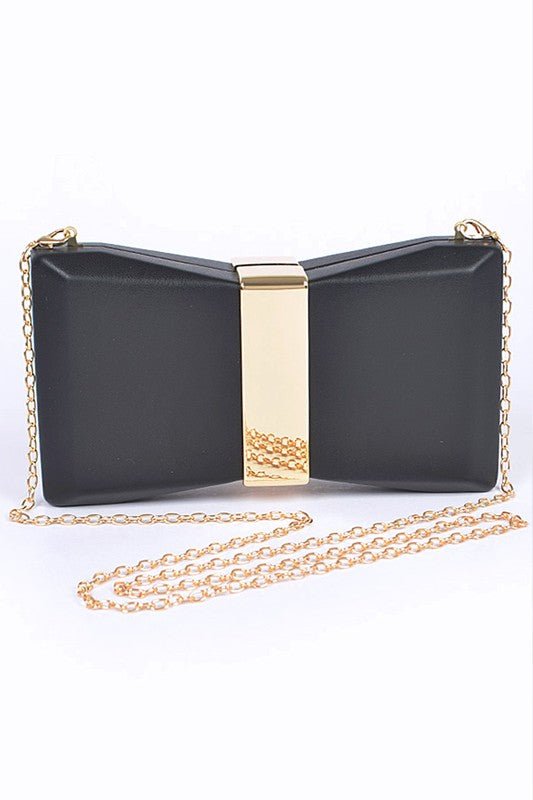 Gold Trim Iconic Bow Inspired Box Clutch | Modern Boutique Fashion