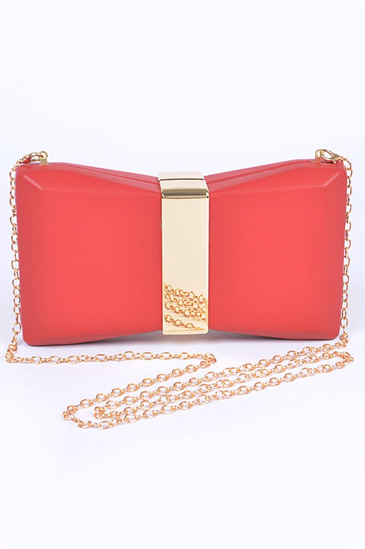Gold Trim Iconic Bow Inspired Box Clutch | Modern Boutique Fashion