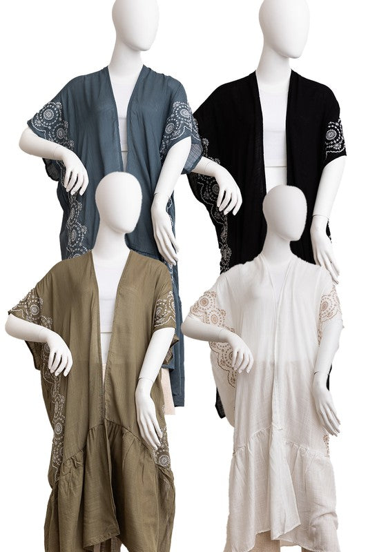 Boho Tribal Embroidered Longline Kimono | Modern Boutique Fashion