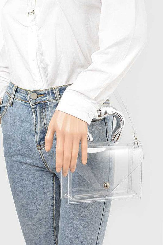 Silver Handle Transparent Stadium Bag | Modern Boutique Fashion