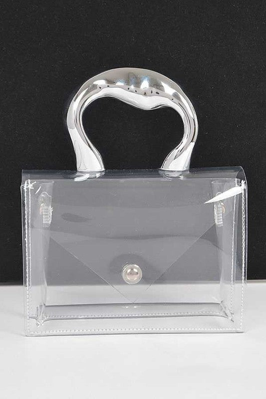 Silver Handle Transparent Stadium Bag | Modern Boutique Fashion