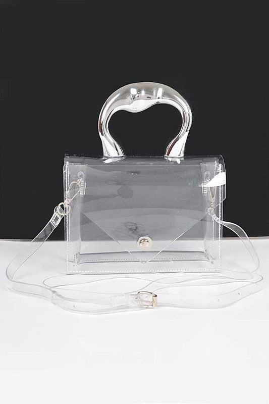 Silver Handle Transparent Stadium Bag | Modern Boutique Fashion