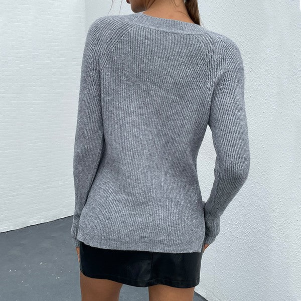 Gray Frenchy Pearls Beaded Shoulder Sweater | Modern Boutique Fashion